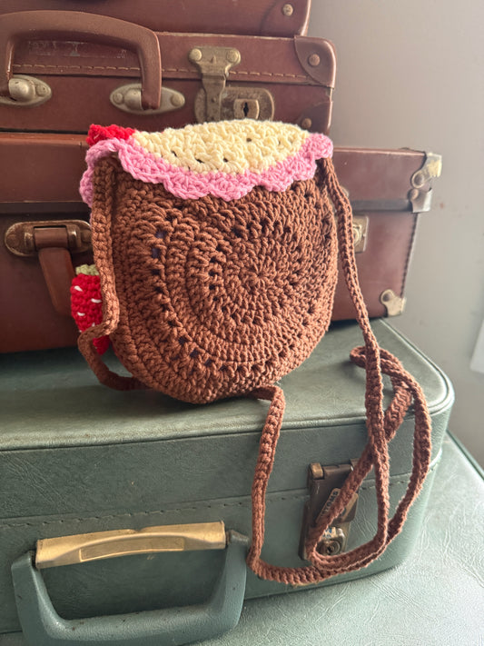 Handmade Crochet Strawberry Pouch / Satchel Bag