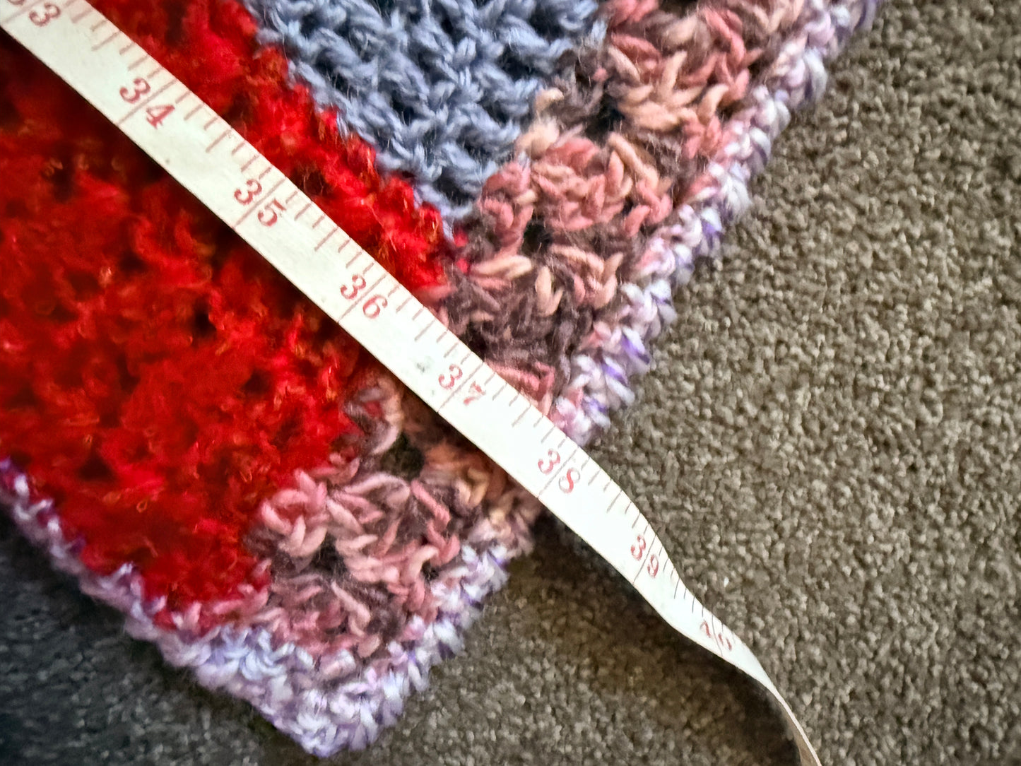 Handmade Crochet Acrylic Blanket – Multicolour Mixed Texture Square Style – Handmade by Lyndsay