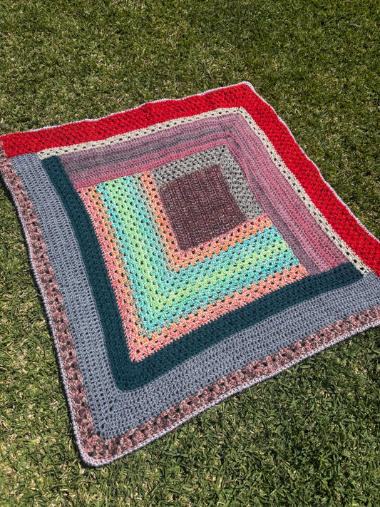 Handmade Crochet Acrylic Blanket – Multicolour Mixed Texture Square Style – Handmade by Lyndsay