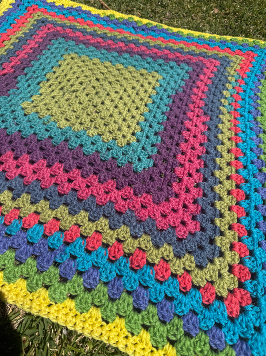 Handmade Crochet Acrylic Blanket – Multicolour Granny Square Style – Handmade by Lyndsay