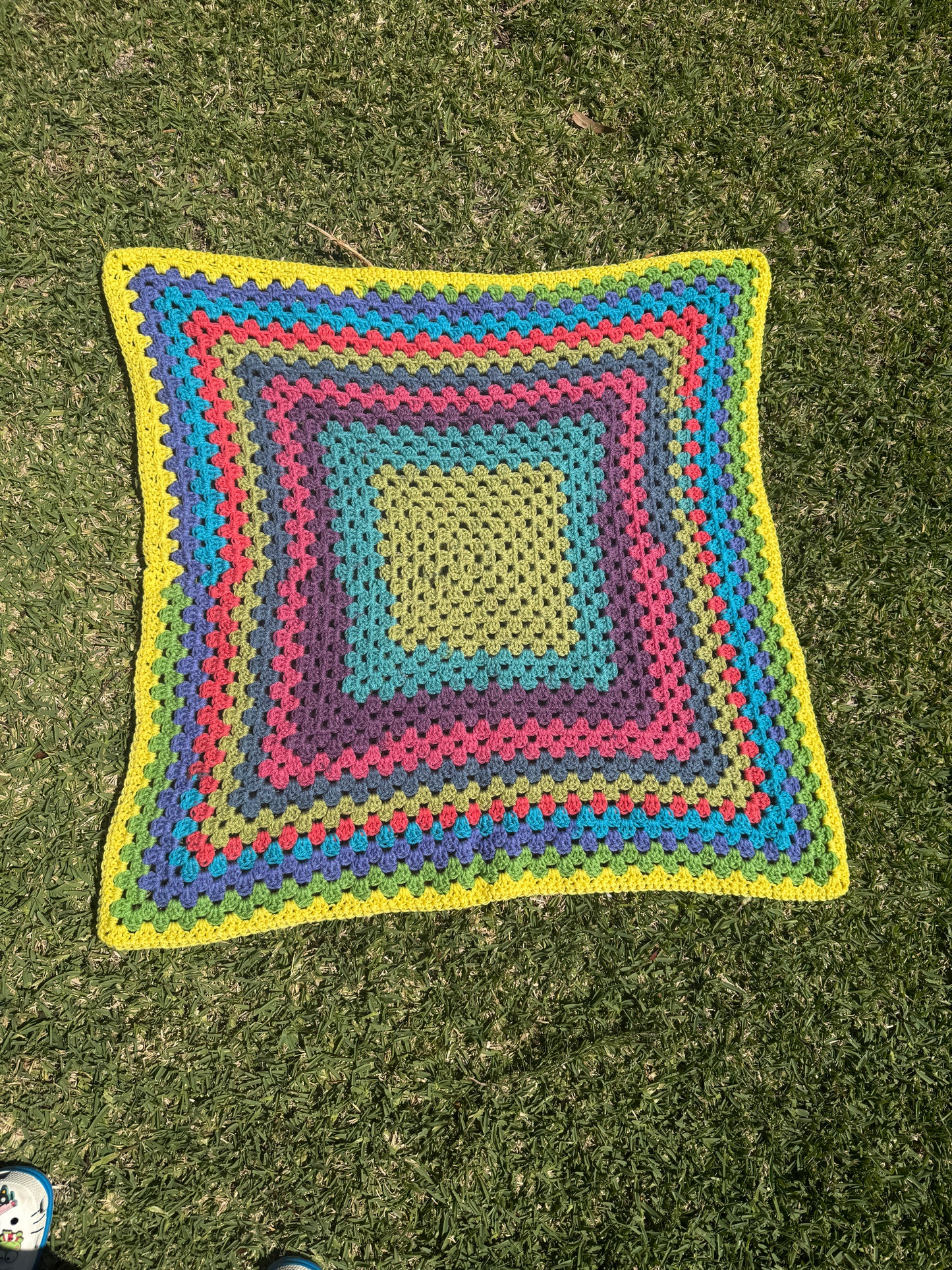 Handmade Crochet Acrylic Blanket – Multicolour Granny Square Style – Handmade by Lyndsay