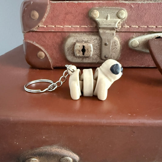 Jiggle Pet Plastic 3D Print Keychain  - Pug Dog