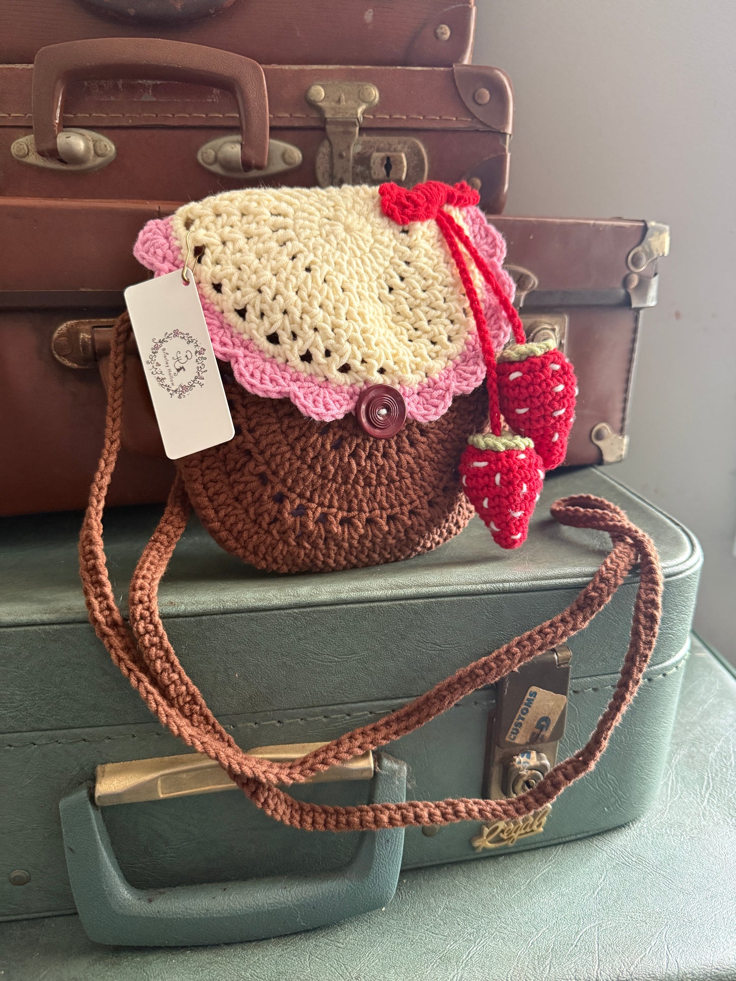 Handmade Crochet Strawberry Pouch / Satchel Bag