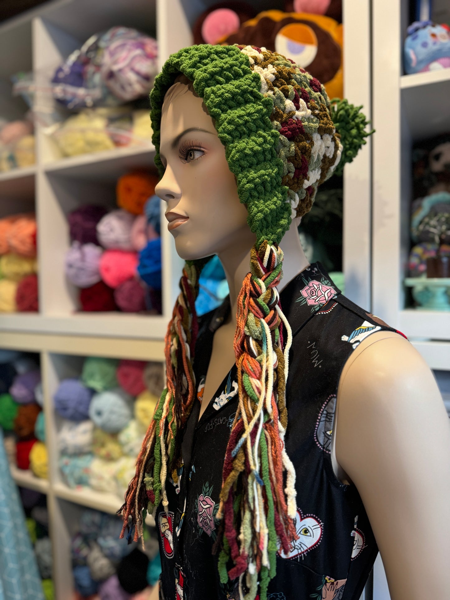 Crochet Bonnet Beanie with Braids