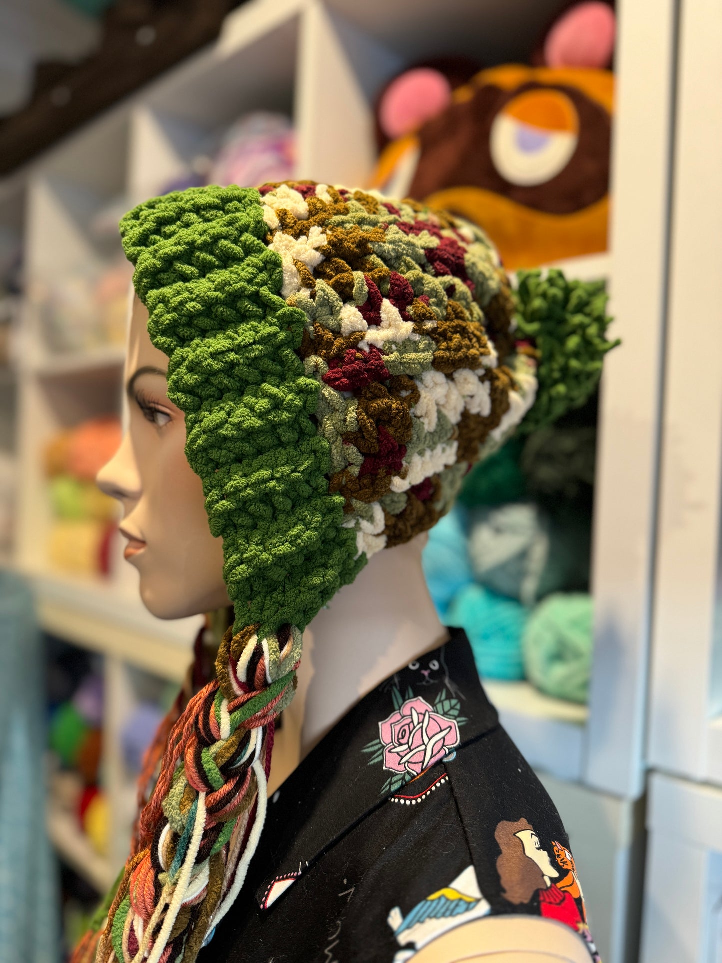 Crochet Bonnet Beanie with Braids